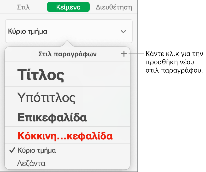 Το πλαίσιο διαλόγου για τη δημιουργία νέου στιλ παραγράφου.