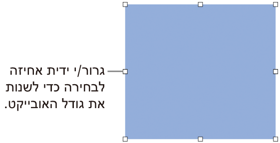 אובייקט עם ריבועים לבנים על הגבול שלו המיועדים לשינוי גודלו.