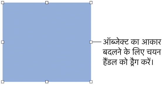 ऑब्जेक्ट के आकार को बदलने के लिए बॉर्डर पर सफ़ेद रंग के वर्गों वाला एक ऑब्जेक्ट