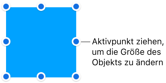 Ein Objekt mit blauen Punkten am Rahmen zum Ändern der Objektgröße