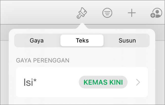 Gaya perenggan dengan asterisk di sebelahnya dan butang Kemas Kini di sebelah kanan.