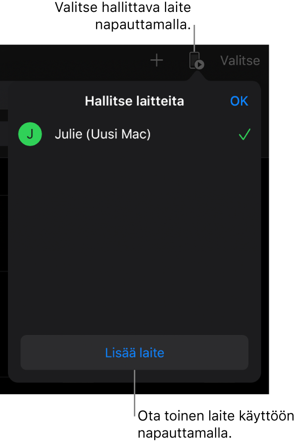 Hallitse laitteita -ponnahdusikkuna, jossa näkyy Lisää laite -linkki.