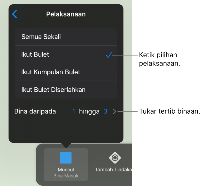 Pilihan Pelaksanaan dalam anak tetingkap Binaan Dalam.