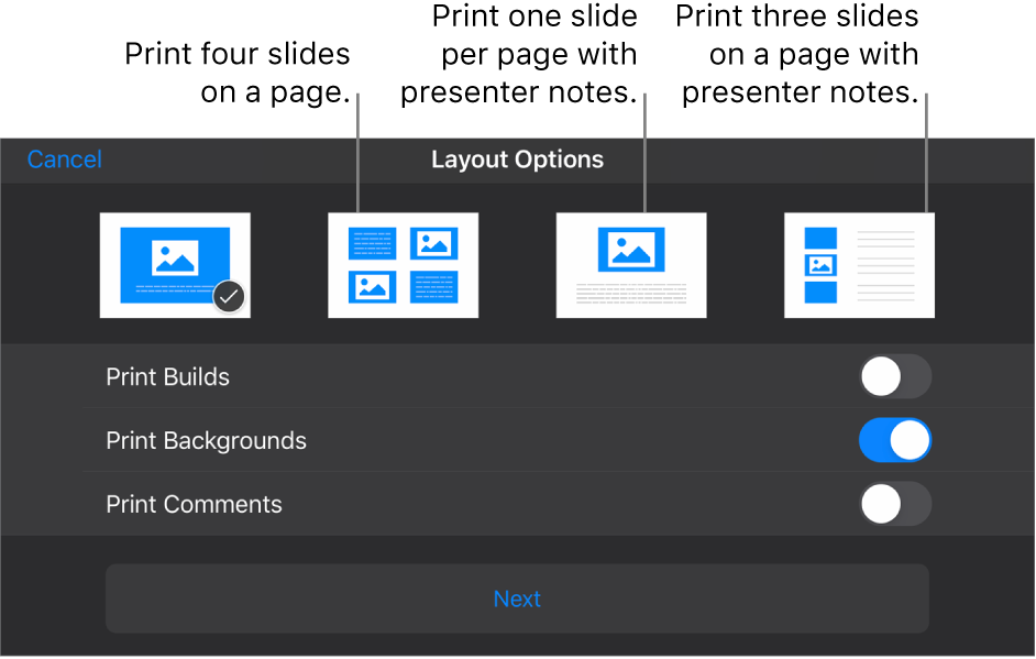 Print layout options.