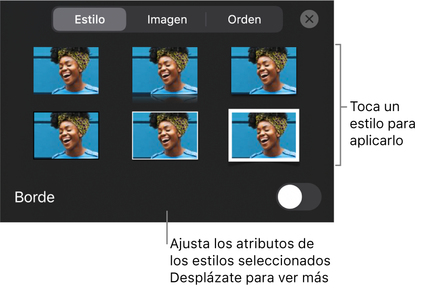 La pestaña Estilo del menú Formato con estilos de objeto en la parte superior y un control debajo para cambiar el borde.