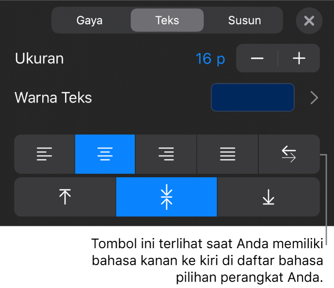 Kontrol teks di menu Format dengan keterangan ke tombol Kanan ke Kiri.