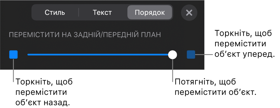 Кнопка переміщення назад, кнопка переміщення вперед і повзунок шарів.