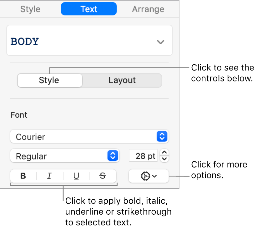 Add Bold Italic Underline Or Strikethrough To Text In Keynote On Mac Apple Support