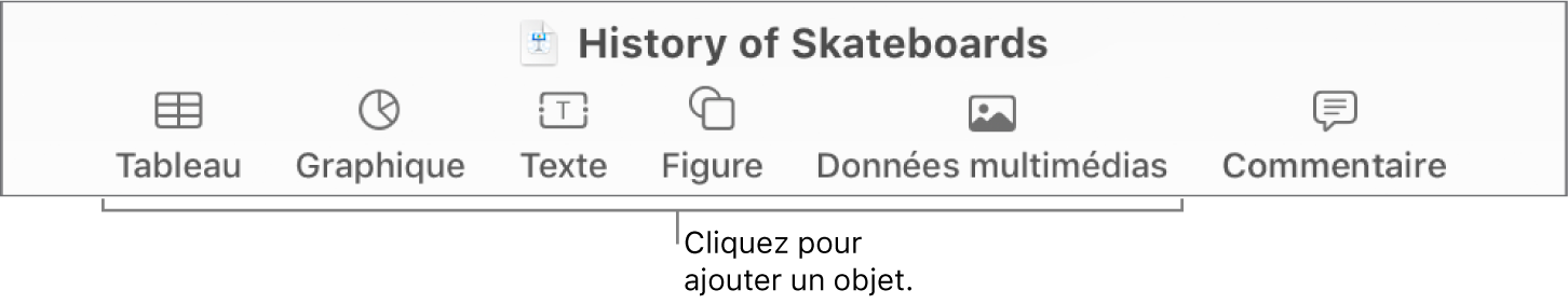 La barre d’outils Keynote, présentant les boutons utilisés pour ajouter un objet à une diapositive.