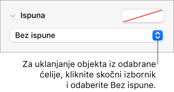 Kontrola za uklanjanje objekta iz odabrane ćelije.
