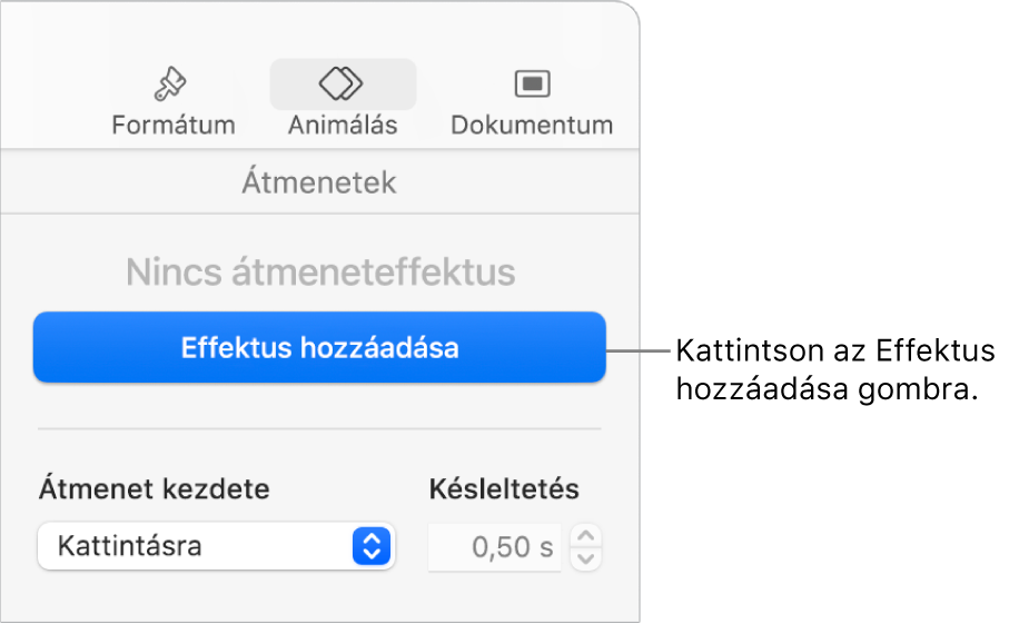Effektus hozzáadása gomb az oldalsáv Animálás szakaszában.