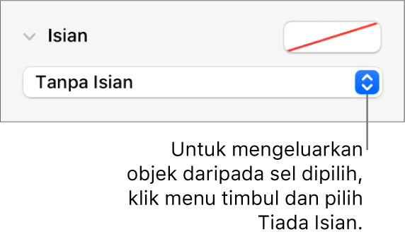 Kawalan untuk mengeluarkan objek daripada sel yang dipilih.