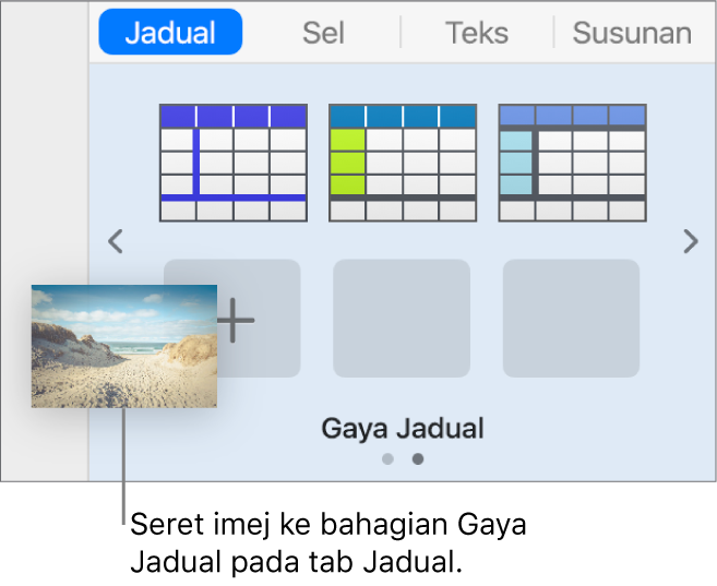 Menyeret imej ke dalam gaya jadual untuk mencipta gaya baru.