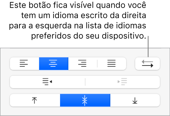 Botão Direção do Parágrafo nos controles de alinhamento de texto.