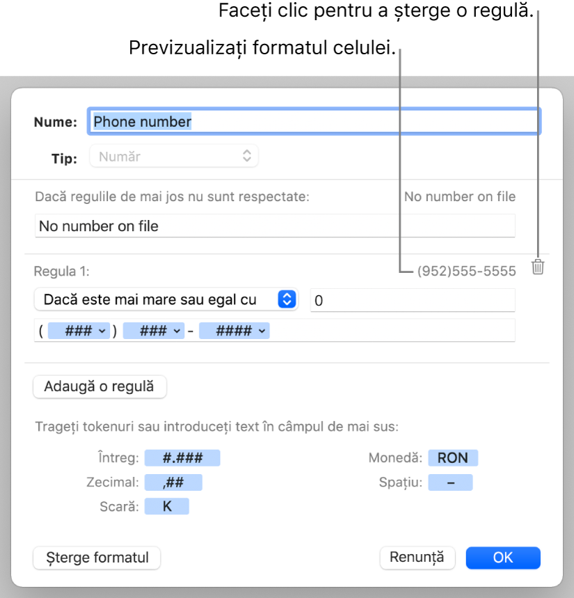 Format numeric personalizat de celulă cu reguli.