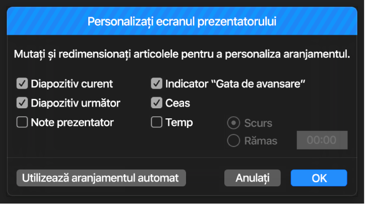 Personalizarea ferestrei de dialog Afișajul prezentatorului.