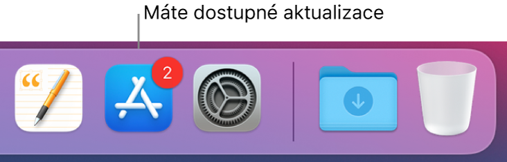 Část Docku s ikonou App Storu, na níž je vidět odznak s počtem dostupných aktualizací