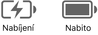 Stavové ikony nabíjení a nabité baterie