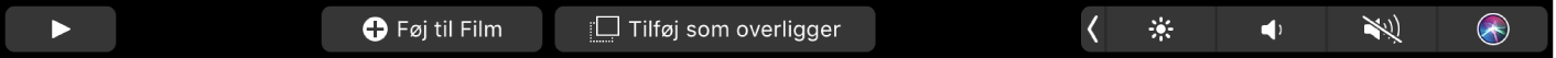 Touch Bar til iMovie, som viser knapper til favorit, til at slette, afspille, føje til film og tilføje som overligger.