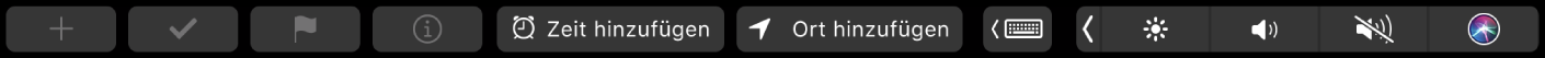Erinnerungen-Touch Bar mit Tasten für neue Erinnerung, Häkchen, Markierung, Info, Uhrzeit und Ort.