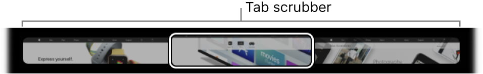 The tab scrubber in the Safari Touch Bar. It shows a small preview of each open tab.