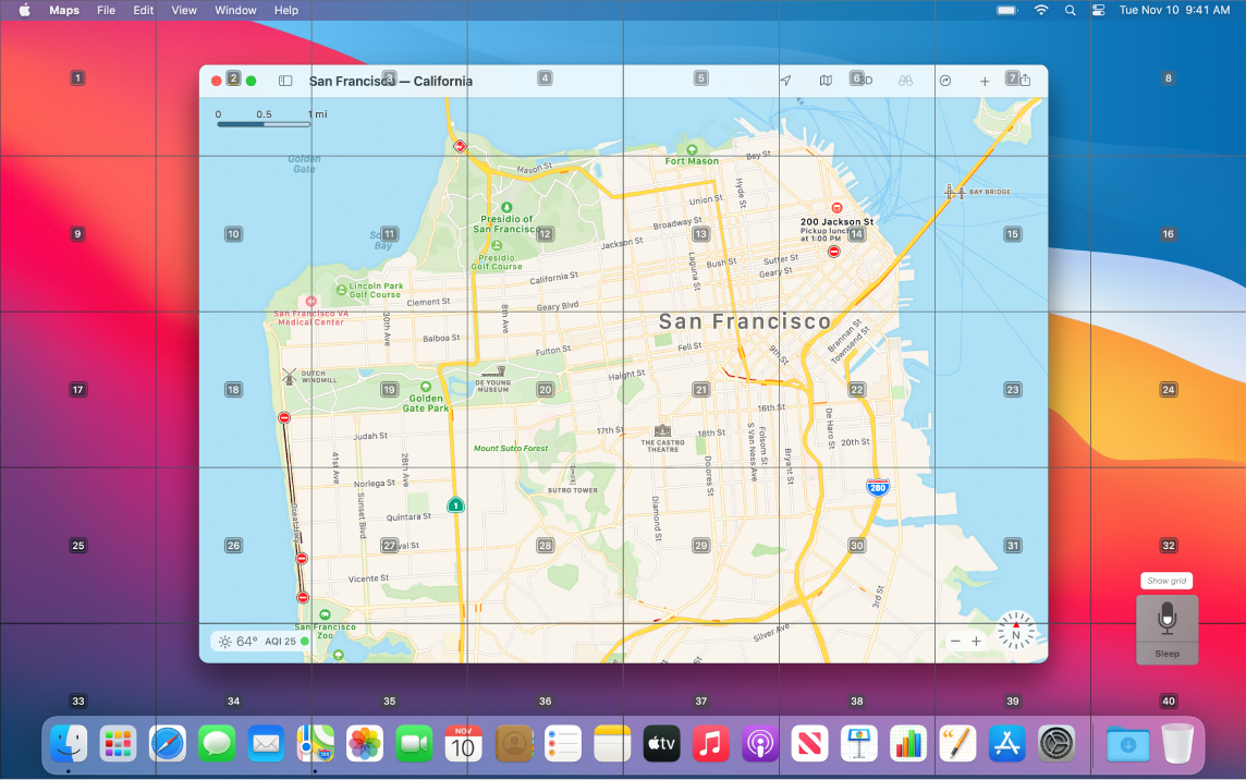 Maps opened on the Desktop with the grid overlay.