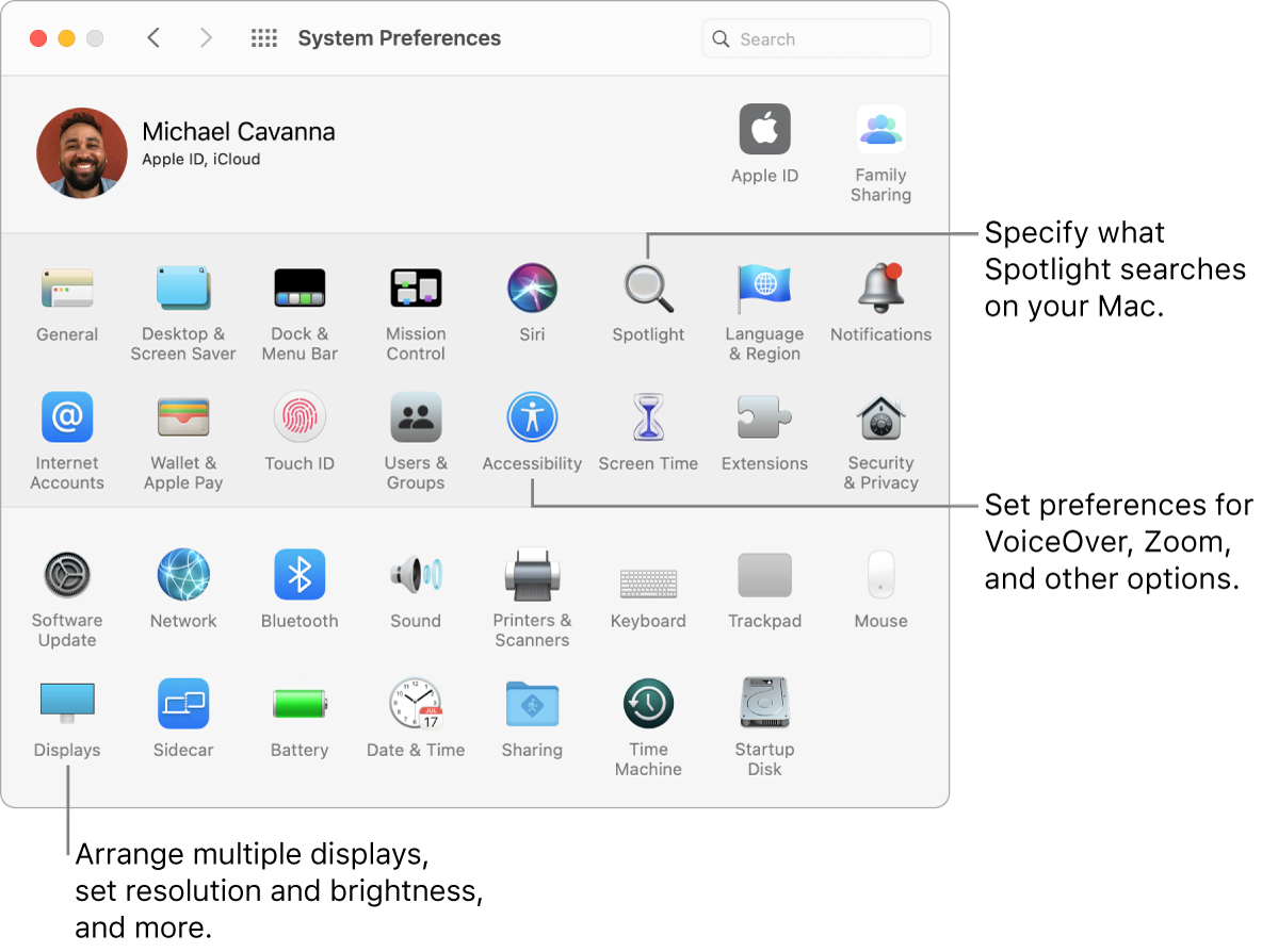 The System Preferences window.