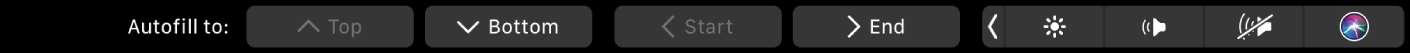 ה‑Touch Bar של Numbers עם כפתורי מילוי אוטומטי מוצגים. הכפתורים כוללים חלק עליון, חלק תחתון, התחלה וסיום.