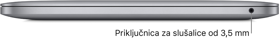 Prikaz desne strane računala MacBook Pro koje ima Apple M1 čip, s oblačićem za slušalice od 3,5 mm.