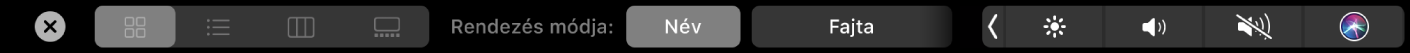 A Finder Touch Barja a megjelenítési és rendezési lehetőségekkel.