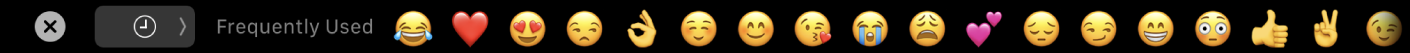 Touch Bar Pesan menampilkan pilihan Emoji yang sering digunakan dan tombol untuk memilih kategori Emoji yang berbeda.