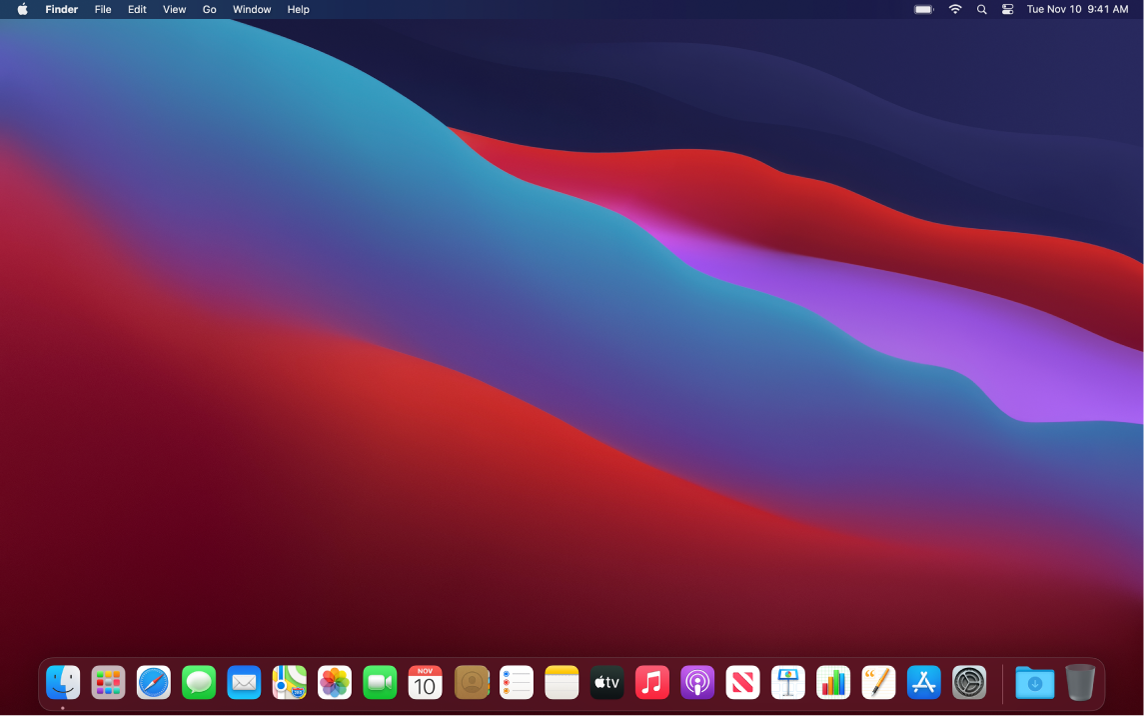 Desktop dalam Mode Gelap.