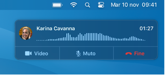 Parte della schermata di un Mac che mostra la finestra delle notifiche di chiamata.