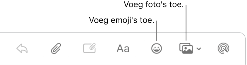 Een venster voor een nieuw bericht met daarin de knoppen voor emoji en foto's.