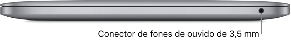 Vista da lateral direita de um MacBook Pro com chip M1 da Apple, com uma chamada para o conector de fones de ouvido de 3,5 mm.