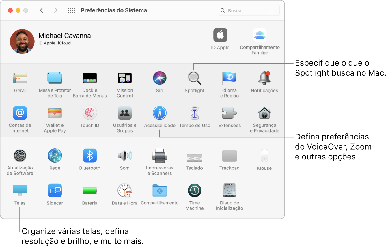 A janela das Preferências do Sistema.