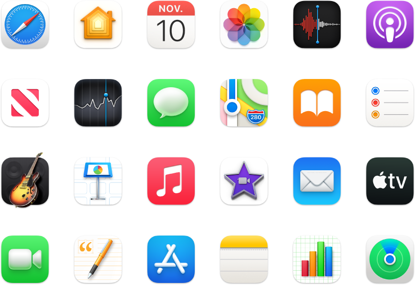 Ícones de apps incluídos no MacBook Pro.