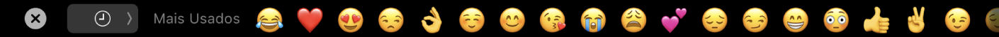 A Touch Bar do Mensagens mostrando as opções de Emojis utilizados frequentemente e o botão para seleção de diferentes categorias de Emoji.