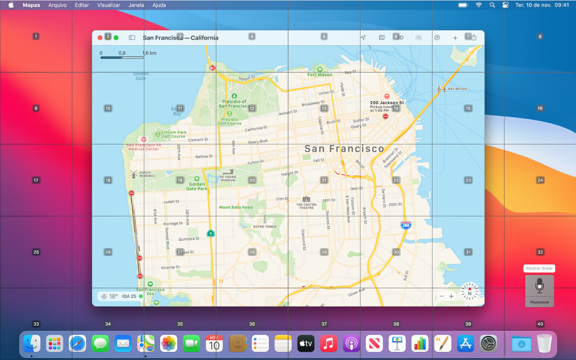 O app Mapas aberto na Mesa com a sobreposição de grade.