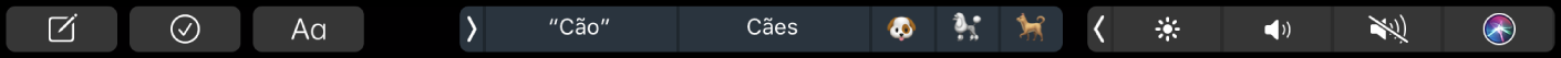 Os botões para escrever texto e de sugestões de escrita na Touch Bar.