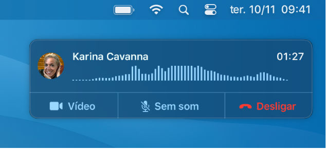 Parte de um ecrã do Mac a mostrar a janela de notificação de chamada.
