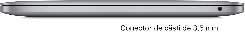 Vizualizare a părții din dreapta a unui MacBook Pro cu cip Apple M1, cu o explicație pentru mufa pentru căști de 3,5 mm.
