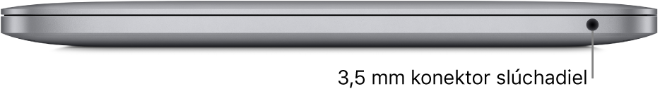 Pravá strana MacBooku Pro s čipom Apple M1 s popisom 3,5 mm konektora slúchadiel.