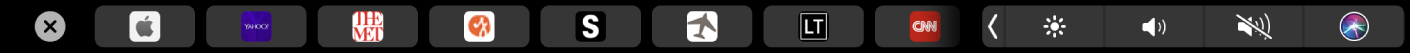 Vrstica Touch Bar v brskalniku Safari s prikazanimi priljubljenimi stranmi.