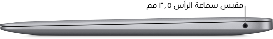 عرض للجانب الأيمن من MacBook Air، مع وسائل شرح لمقبس سماعة الرأس ٣,٥ مم.