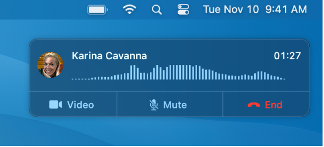 Част от екрана на Mac, която показва прозореца на известието за повикване.