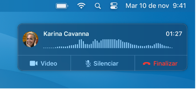 Parte de una pantalla de una Mac mostrando la ventana de notificación de llamadas.