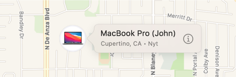Lähikuva Johnin MacBook Pron Tiedot-kuvakkeesta.