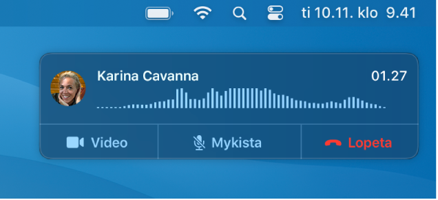 Macin näytön osa, jossa näkyy puheluiden ilmoitusikkuna.