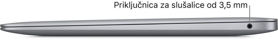 Prikaz desne strane računala MacBook Air s balončićima za slučalice od 3,5 mm.